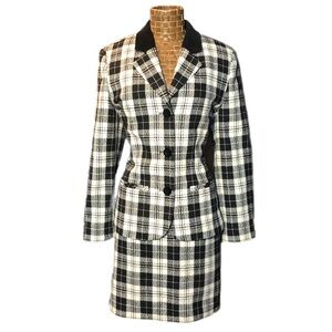 Vintage Tribal Tailored Black & White Plaid Wool Blazer & Skirt Set
